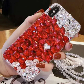 

Sunjolly Pink Bling Rhinestone Case Blue Diamond Phone Cover coque capa for iPhone XR XS MAX 8/ 7 Plus 6/6s Plus 5s 5 SE 5C