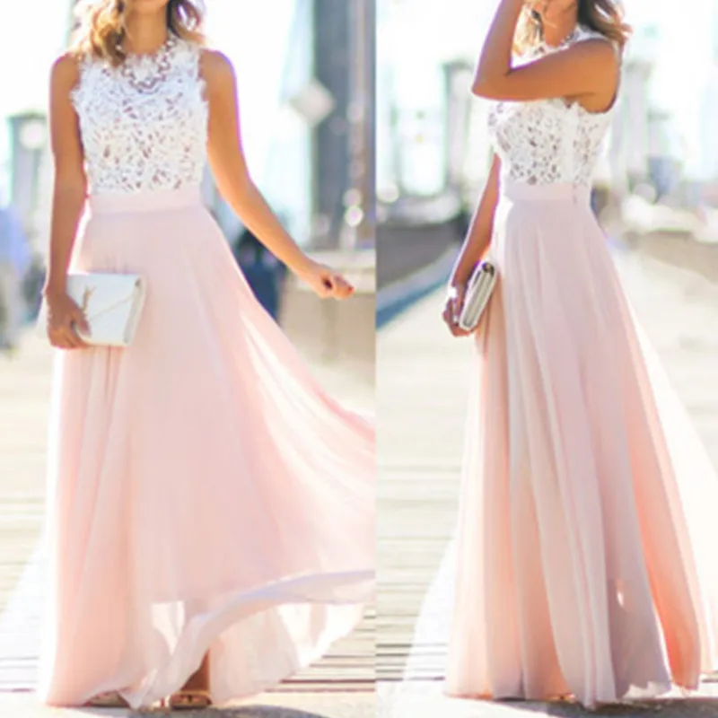 

2019 summer new pink color stitching loose Dress women sleeveless mesh dress party women vestidos wholesale F3