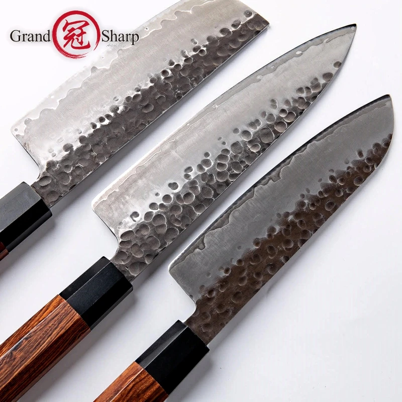 3 шт набор кухонных ножей японский AUS10 стальной шеф-повара Santoku Nakiri кухонные поварские ножи кухонная деревянная ручка Подарочная коробка Grandsharp