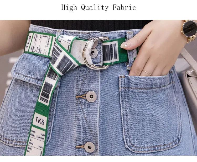 Корейский стиль Vogue элегантная джинсовая юбка для женщин 2019 Лето Высокая талия однобортный карман А-силуэт повседневные свободные джинсы