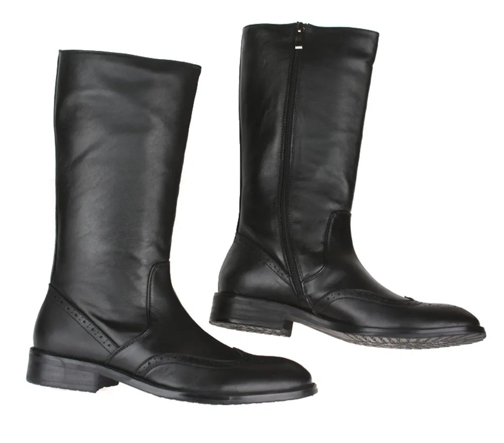 Высококачественные черные мужские сапоги до колена; ботинки в байкерском стиле из натуральной кожи; повседневные мужские зимние ботинки; Уличная обувь