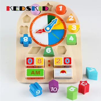 

2016 New Arrival Montessori Wooden Animal Block Toys Animal Figure Clock Colorful Geometric Assembling Blocks Toys Birthday Gift