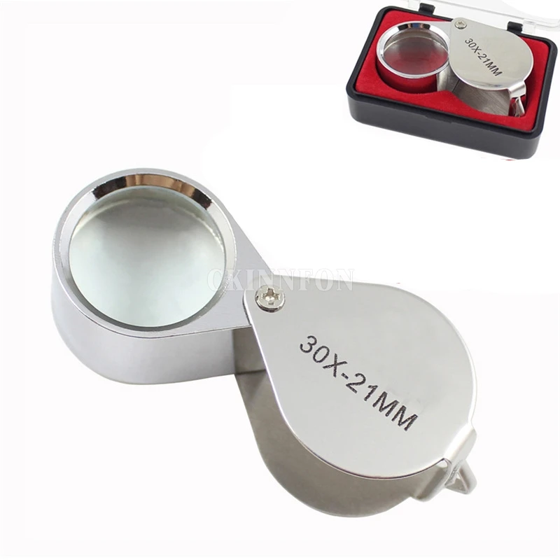 

DHL 100PCS 30X Glass Magnifying Magnifier Jeweler Eye Jewelry Loupe Loop 30X 21MM (Color: Silver)