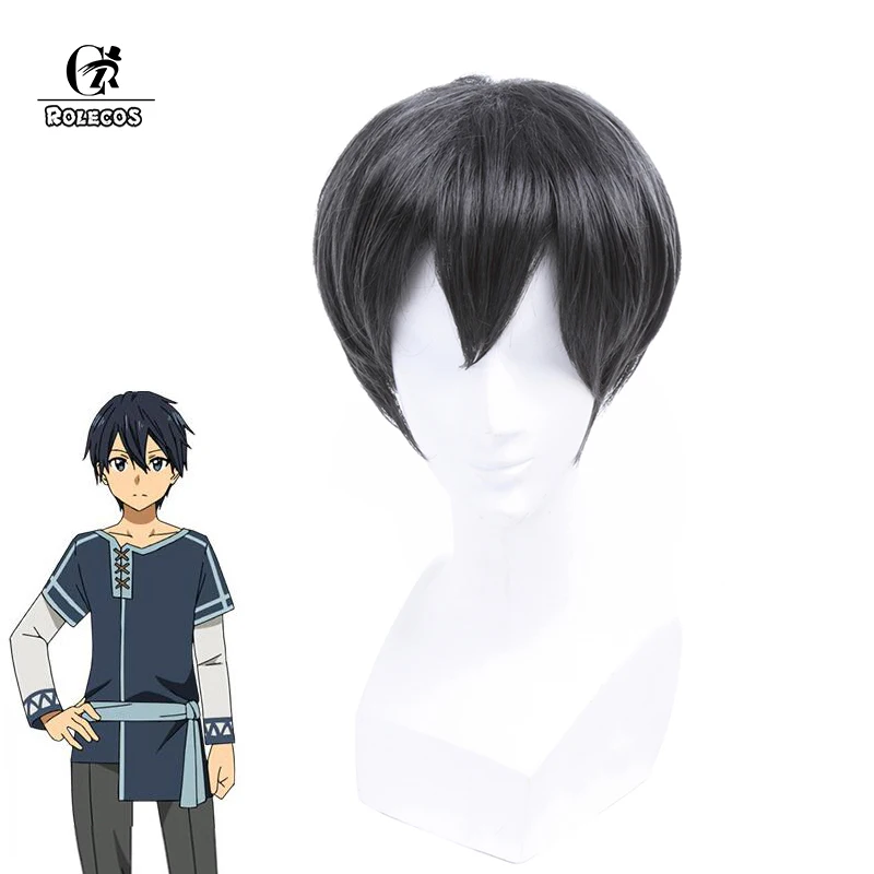 ROLECOS Sword Art Online Kirigaya Kazuto Cosplay Headwear SAO Alicization Cosplay Hair Black Short Men Hair 30cm