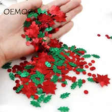 Árbol de Navidad de 15g, hojas verdes de Navidad de 8x16mm, cártamo de 25mm, confeti de 4mm de acebo para decoración de fiesta en casa