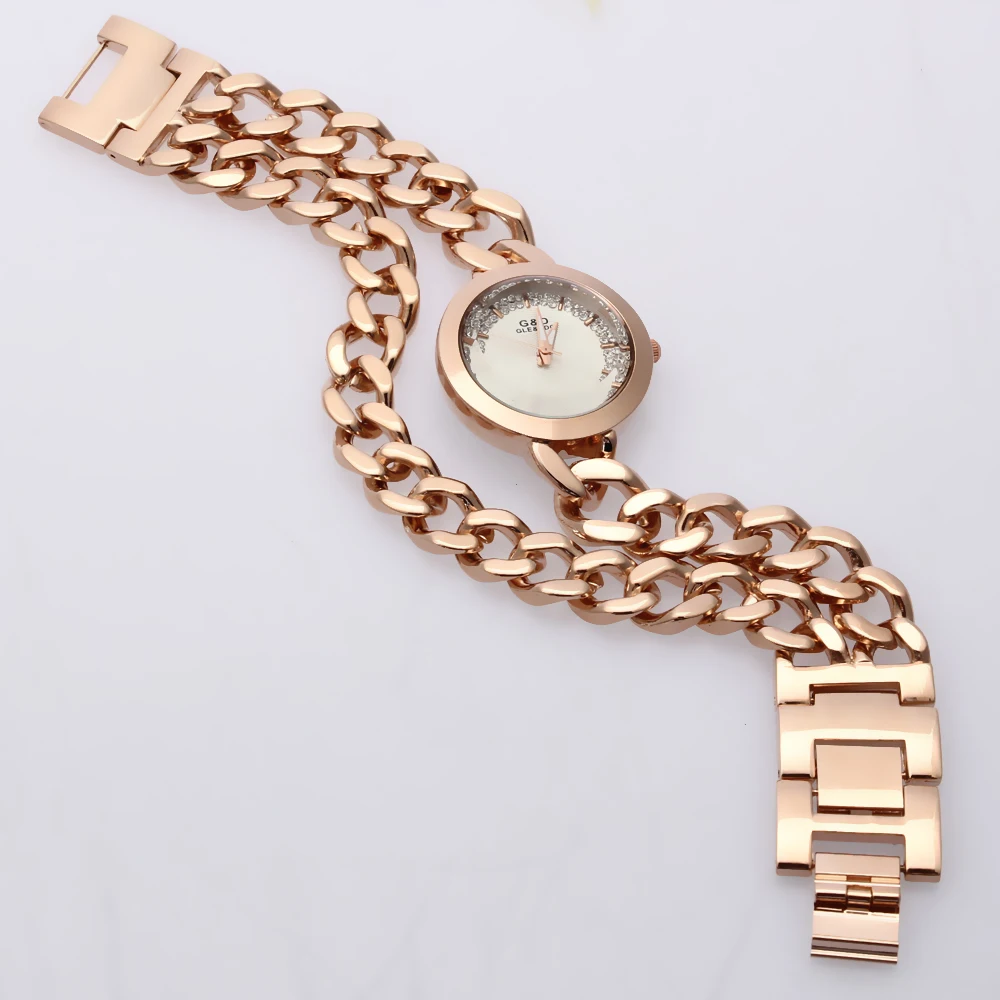 G& D роскошные женские часы, стразы из розового золота, женские часы-браслет, модные повседневные кварцевые наручные часы, часы из нержавеющей стали