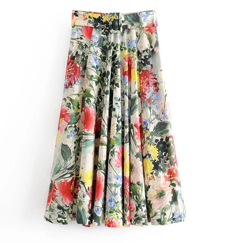 

Vintage Floral Print Long Skirts Women High Waist Midi Skirt Bow Tie 2019 Summer Sexy Split Wrap Skirt Ladies Green Beach Skirts