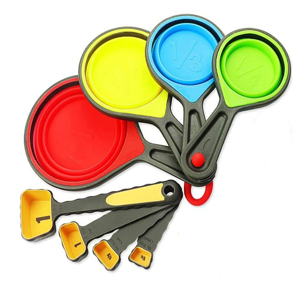 

4pcs/Set Food Grade Silicone Foldable Measuring Cups Set Spoon Kitchen Tool Ice Cream Collapsible Baking Cook Tools
