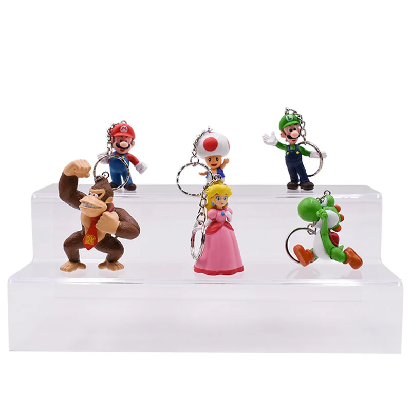 

6 pcs/lot Anime Super Mario Bros keychain Peach Donkey Kong Yoshi Luigi Toad PVC Action Figure Doll Collectible Model Toy