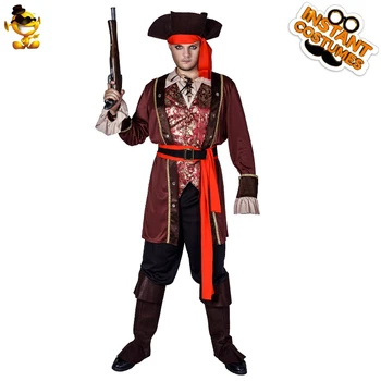 

New Arrival Men's deluxe Pirate Costume Fancy Dress Carnival Halloween Caribbean Costumes Role Play Pirate Costumes