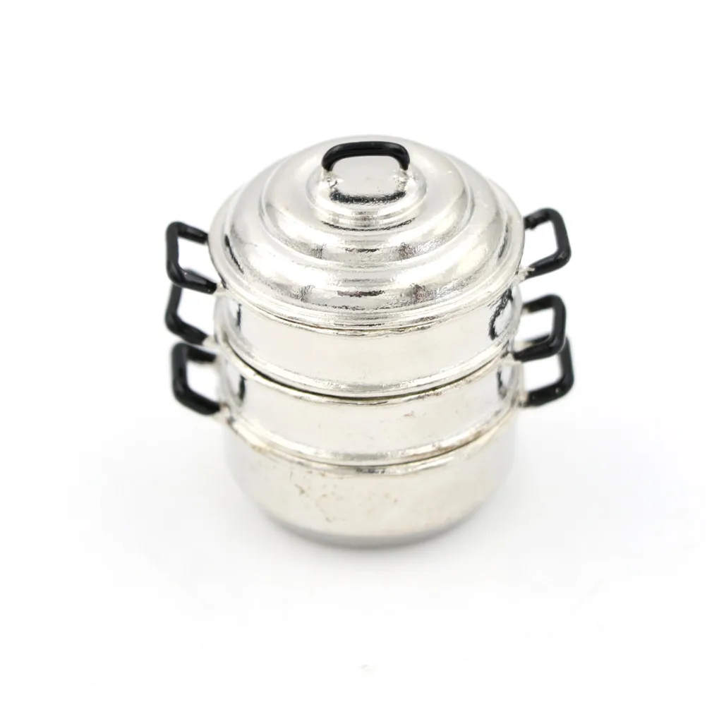 

Dollhouse Miniature 1:12 Kitchen Decor Toy Metal Cooking Micro 3-layers Steamer Pot