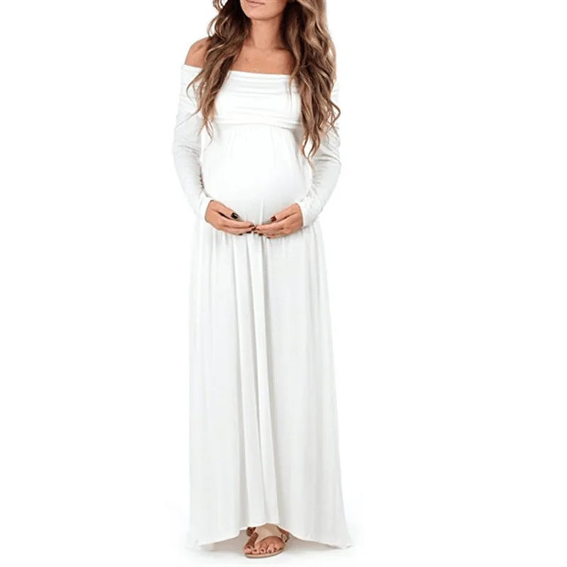 Maternity Long Dress For Photo Shooting  Maternty Photography Props Short Sleeve Shoulderless Pregnant Clothes