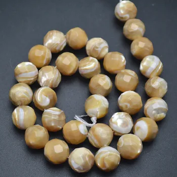 

4mm~12mm Faceted Trochid Beige Shell Round Loose Beads DIY Jewelry Making