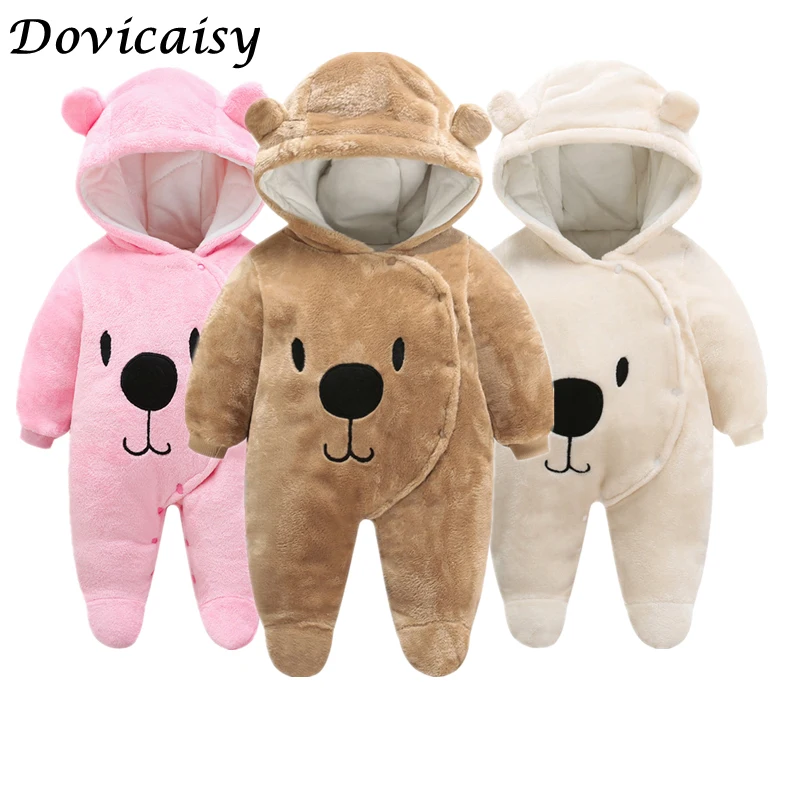 

Winter Newborn baby Rompers cotton Thick Warm Baby boy girl Clothes baby Long Sleeve Hooded Jumpsuit Kids Outwear