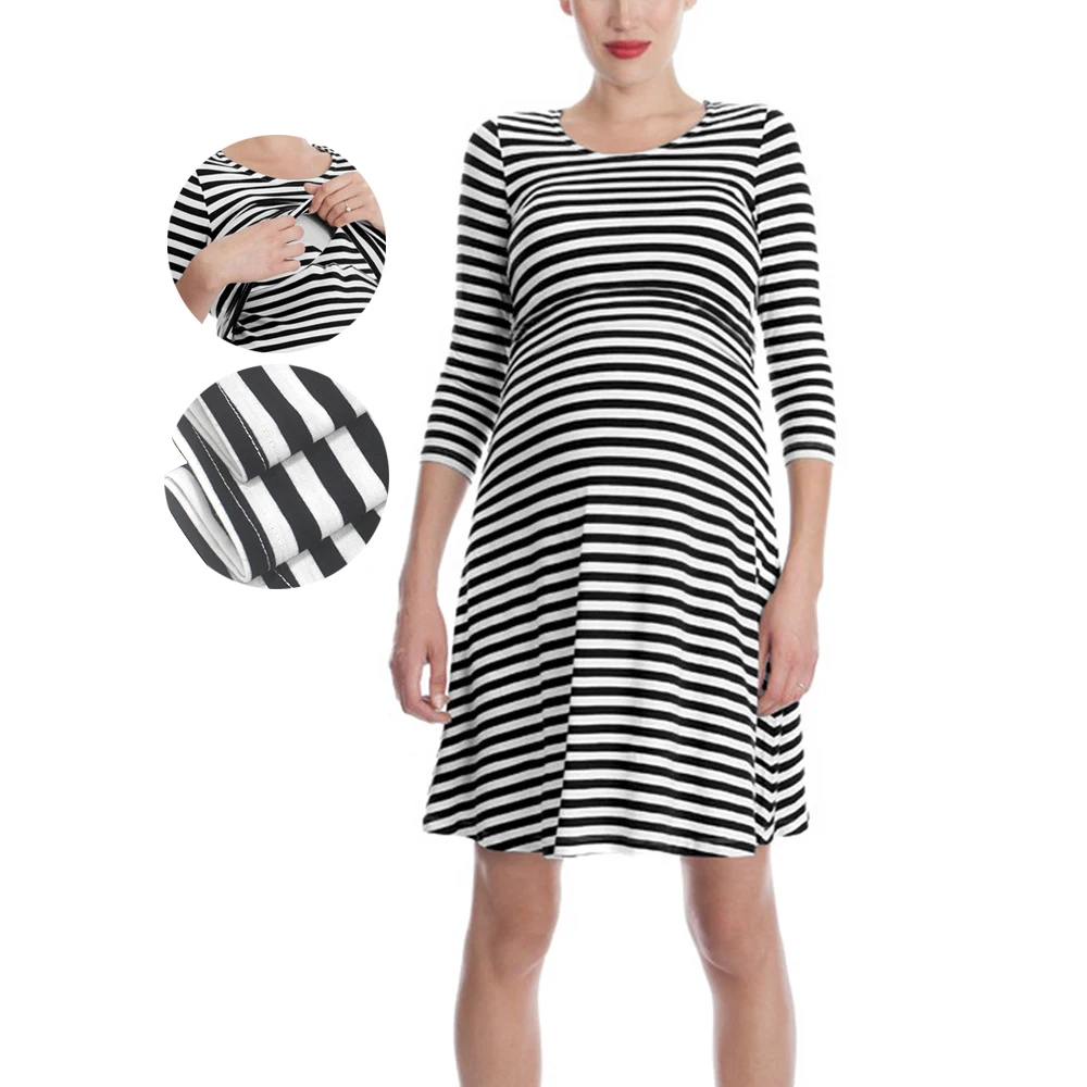 

Women Striped Maternity Dresses Cotton Pregnant Breastfeeding and Nursing Clothes Dress For Pregnancy Women's Tops Vestidos