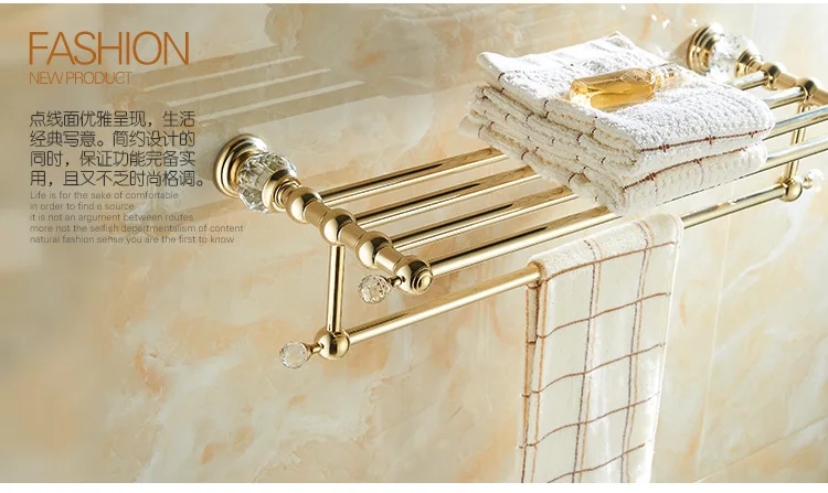 Латунный золотой кристалл вешалка для полотенец аксессуары для ванной набор полотенец 24 дюймов декоративное настенное полотно Shlef YL2019