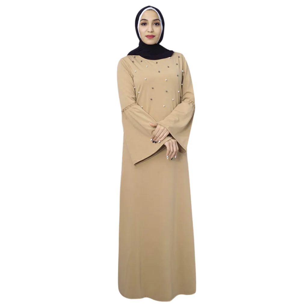 Womail мусульманских Абаи женский Восточный халат Исламская длинный рукав летучая мышь вязать с жемчугом Свободные элегантные мусульманские Вечерние Дубай A9