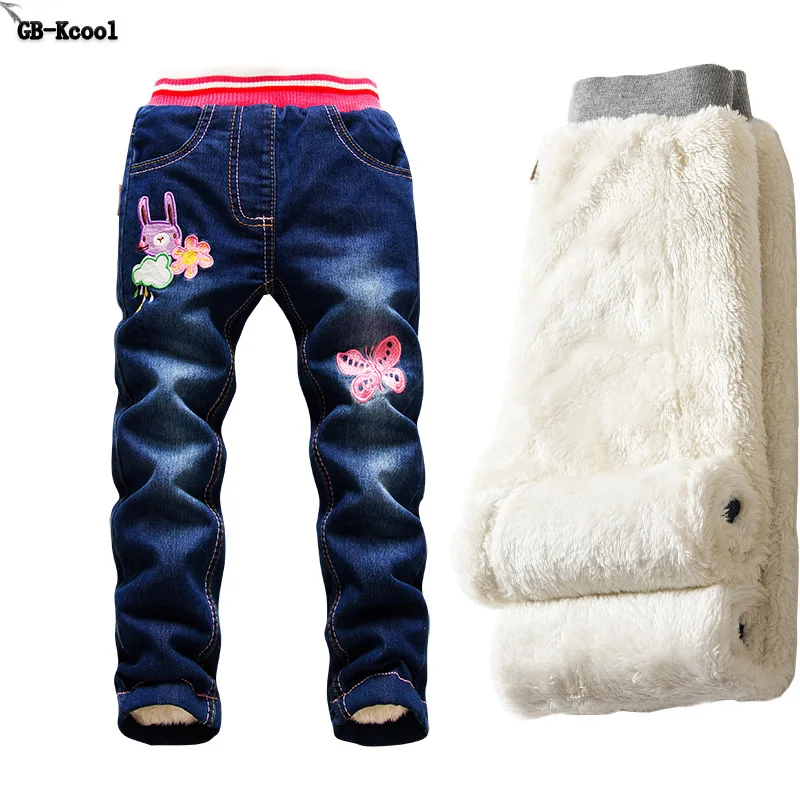 

Fashion Jeans for girls Autumn Children winter leggings jeans Baby pants Plus Velvet Denim Trousers Elastic Girls jeans costume