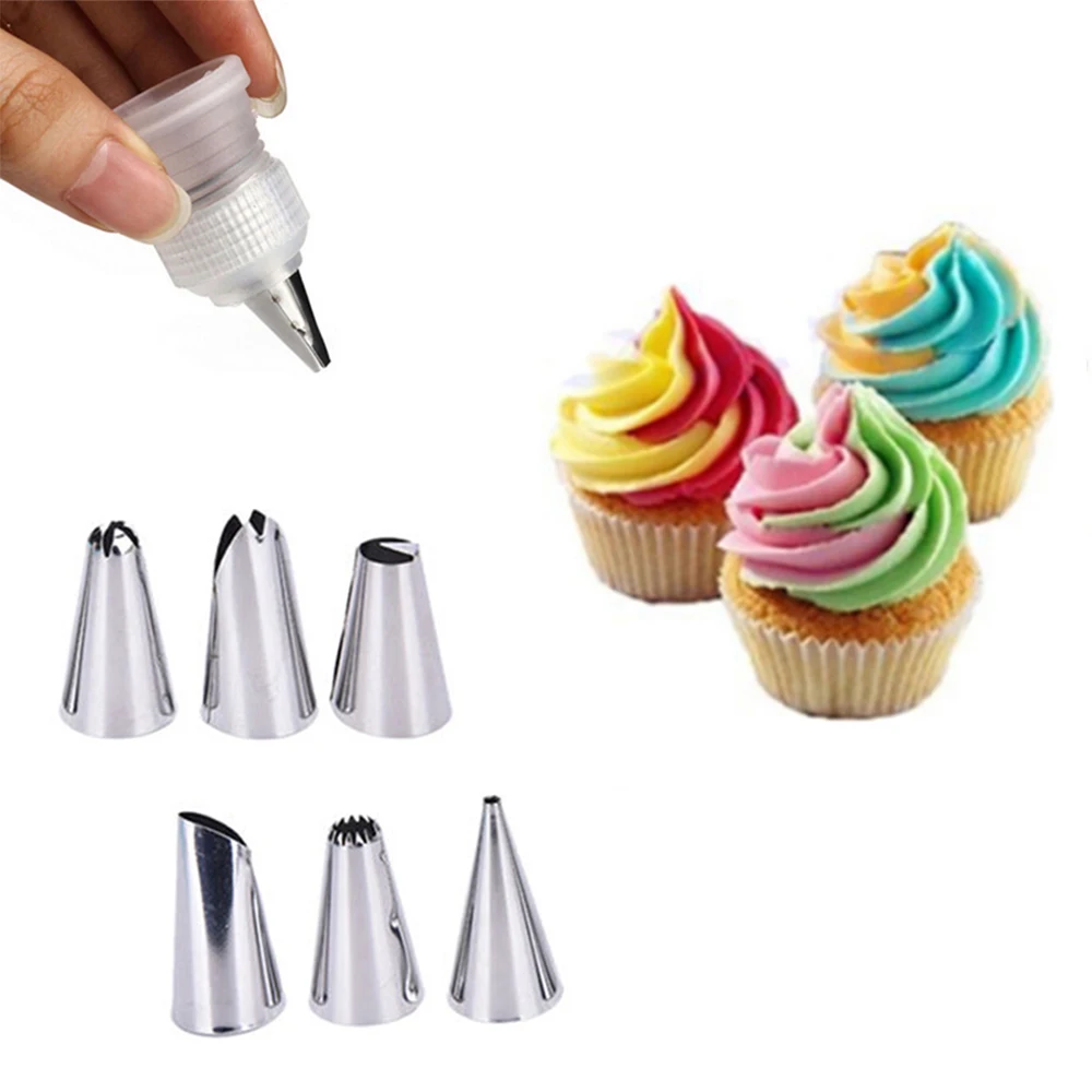 

6x DIY Cake Cup Icing Piping Nozzle Tips Sugarcraft Decorating Tools + Coupler