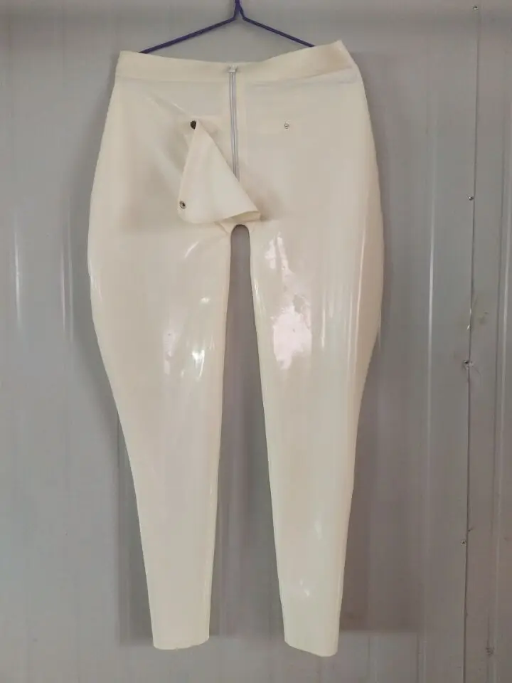 

Unique Rubber Latex Unisex White Pants With Zipper Tight Size XXS-XXL