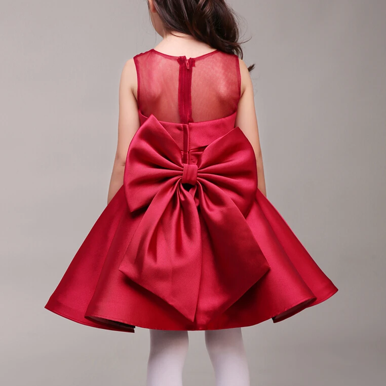 2016 Brand New Flower Girl Dresses Satin Bow Party Pageant Communion Dress Little Girls Kids/Children Princess Dress for Wedding