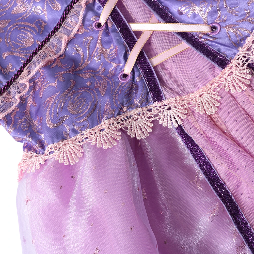 Платье Рапунцель для маленьких девочек; детский фантазийный маскарадный костюм с лентами; детская праздничная одежда на Хэллоуин; фиолетовое платье принцессы