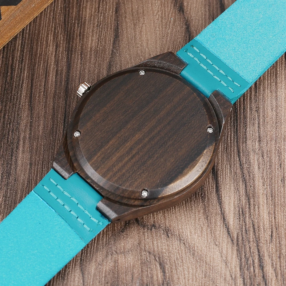 Men's Fashion Sandalwood Case Wood Watch Unique Blue Genuine Leather Analog Trendy Wooden Natural Women Quartz Wrist Watch Gifts 2017 2018 (12)