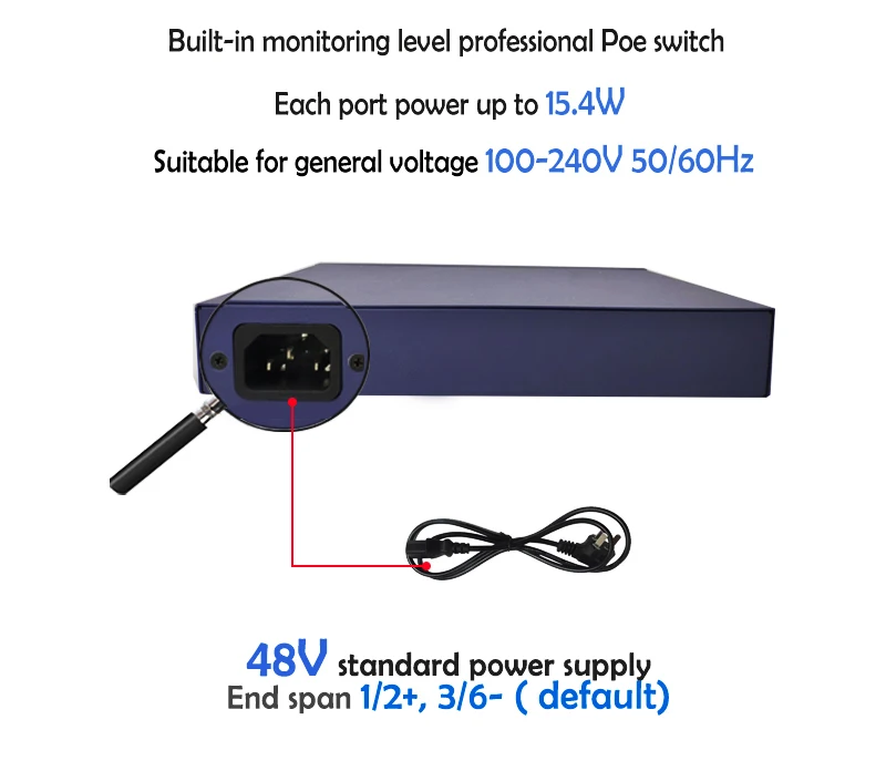 100 Мбит/с 8 портов poe коммутатор ethernet-Коммутатор poe 48 V-56 в сети 250 м vlan uplink порт lan коммутатор для ip-камеры или беспроводная точка доступа ftth