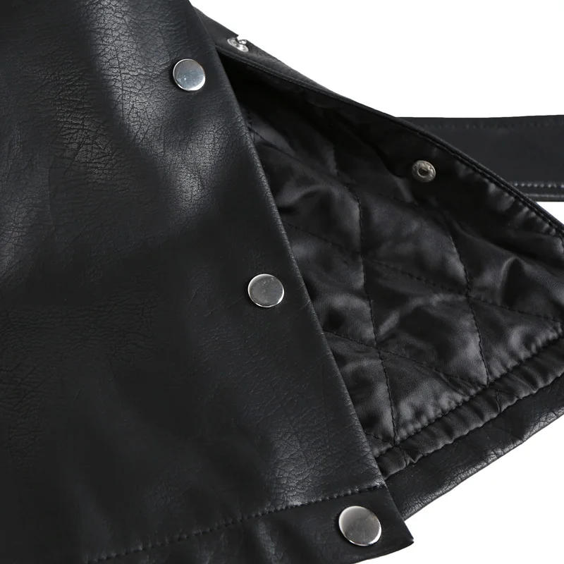 Cuir Longues Manches Veste Black Femme Faux Getsring Longue Feuille De Manteaux Femmes Lotus Haut Up Moto À Dentelle Pu En mnPywN8v0O