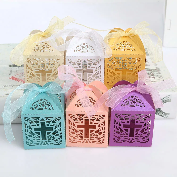 200 x Small Cross Laser Cut Favor Boxes Square Wedding Table Decor Gift