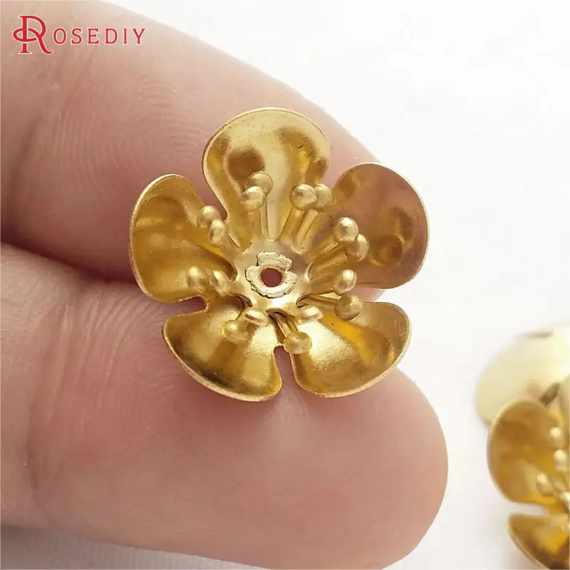 

(29477)20PCS 16MM,height 5MM Not plated color Brass 3D Plum Flower Diy Jewelry Findings Accessories Wholesale