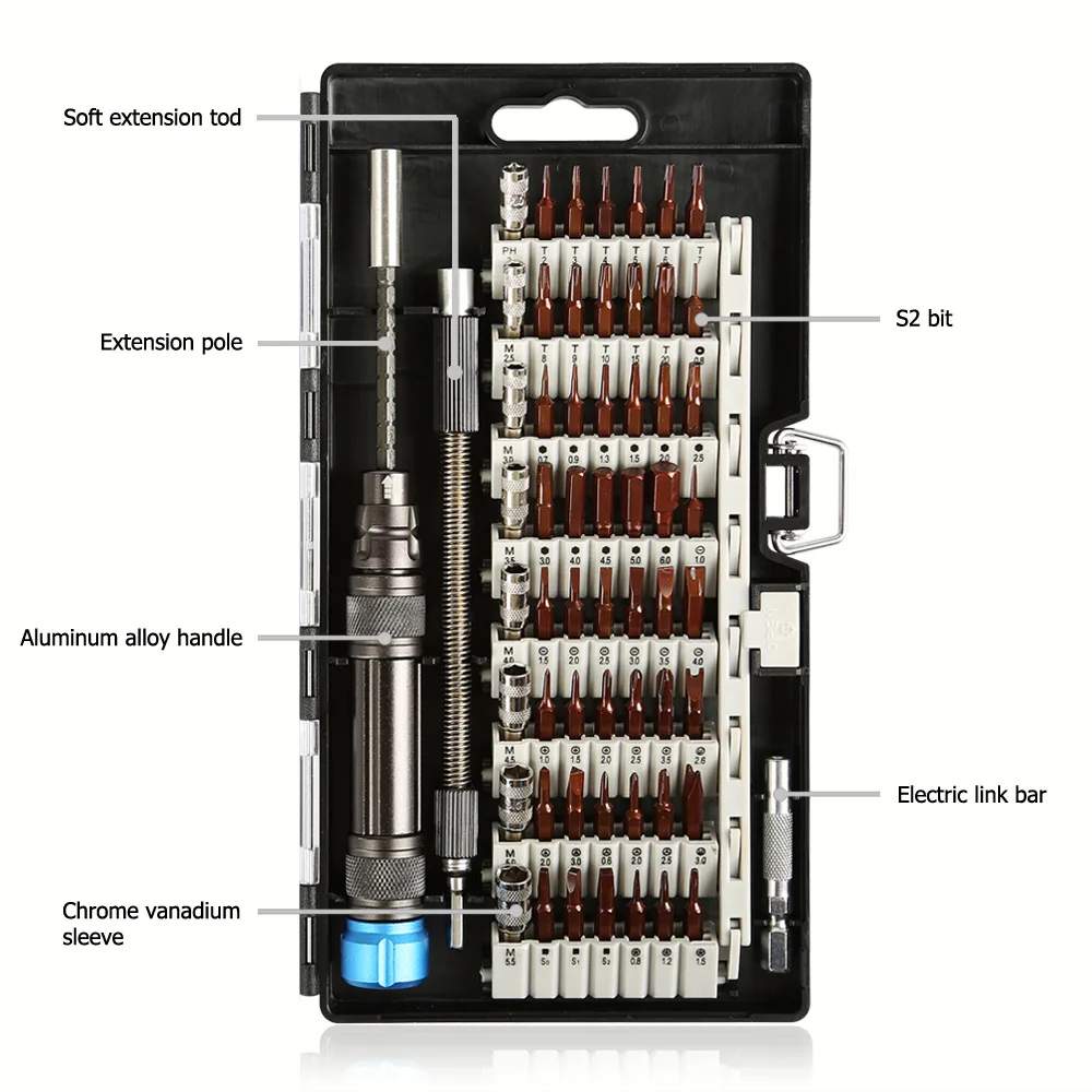 

60 in 1 Multi Tool Precision Screwdriver Set Appliance Maintenance Computer Mobile Phone Repair Hand Tools Set Chrome Vanadium