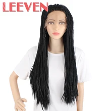 Leeven Сенегальский 2X твист косы парики синтетические плетеные волосы парик шнурка Косплей Черный парик для женщин высокотемпературное волокно