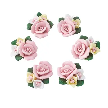 

50pcs Handmade Porcelain Cabochons China Clay Beads Flower Cabochons Pink & Tomato Color 21~24x22~23.5x12~12.5mm