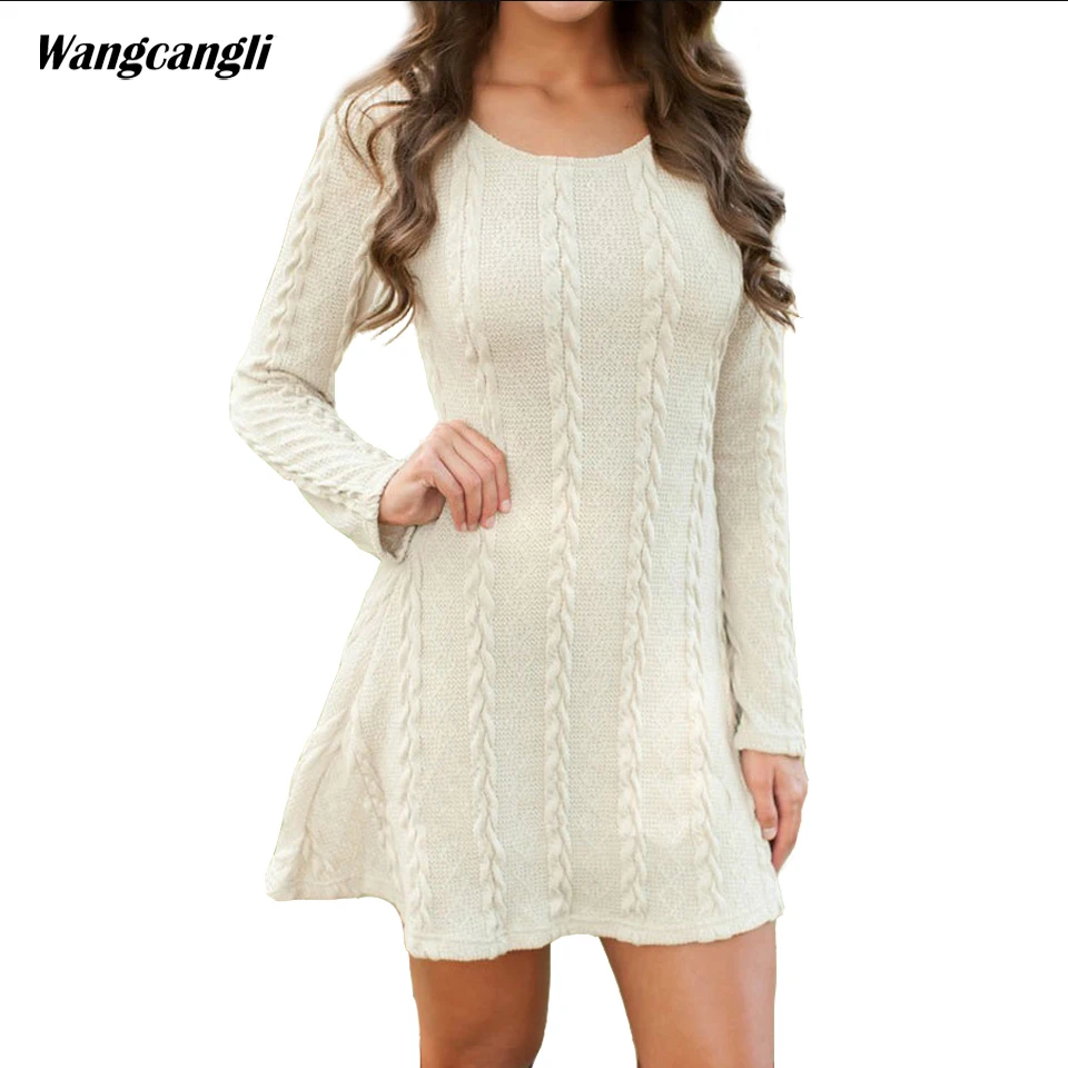 Wangcangli 2018 осень женская сексуальная Вязание Хлопок Line Vestidos Твердые Cacual Винтаж o