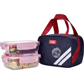 

2 pcs Lunch Box With Bag Set Microwave Heating Glass Food Container Japanese School Student Kids Office Bento Box Picnic Camping