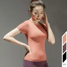 Женские футболки для йоги с коротким рукавом спортивная футболка с круглым вырезом высокоэластичная Мягкая Спортивная рубашка для фитнеса Быстросохнущий бесшовный топ для бега