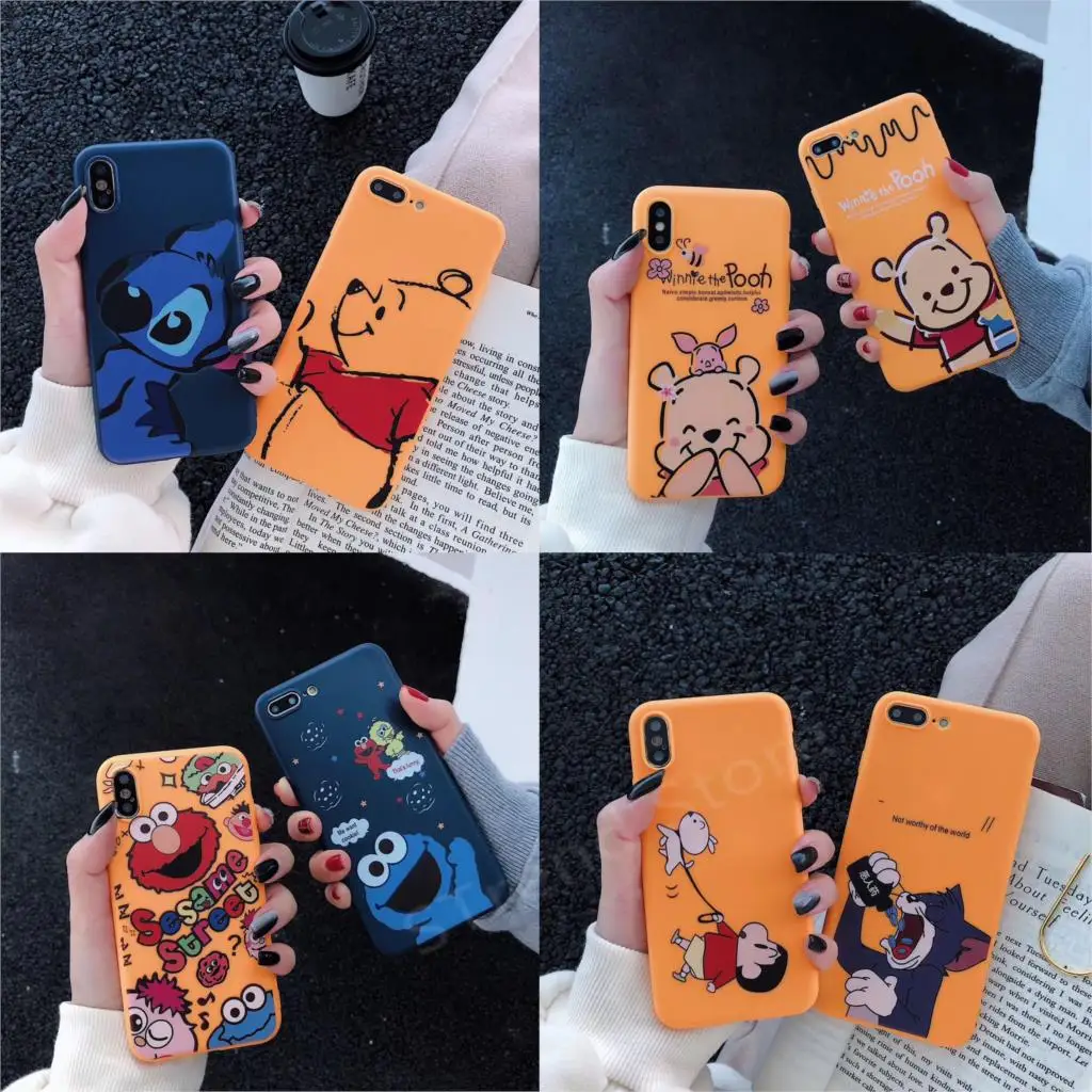 

Cartoon Sesame Street Winnie Pooh phone case for iPhone 6 6s 7 8 Plus X Xs Max Xr Crayon Shinchan Tom Jerry soft Cover