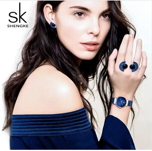 

2019 Shengke Luxury Stainless Steel Watches Women Blue Fashion Quartz Watch Reloj Mujer SK Ladies Watches Christmas Gift montre
