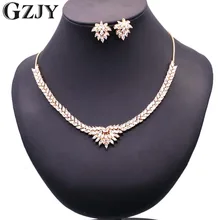 GZJY Luxury Bridal Gold Color Zircon Necklace Earring Jewelry Set For Women Wedding Party Accessories Jewelry