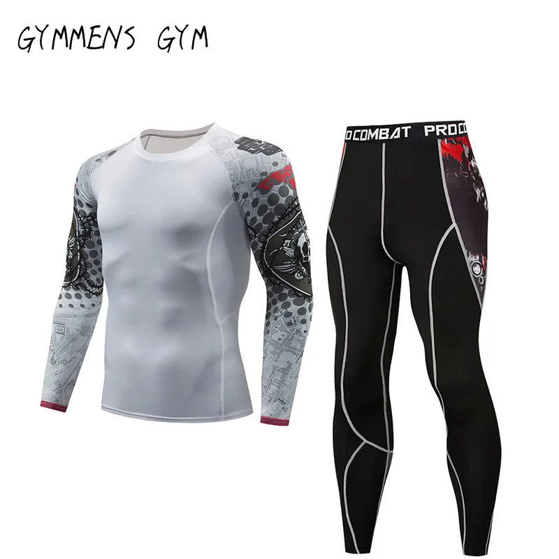 

Men Tights Set Compression Tracksuit Fitness Tights Running Set Tshirt Legging Sportswear Demix Black Gym Men Sport Suit
