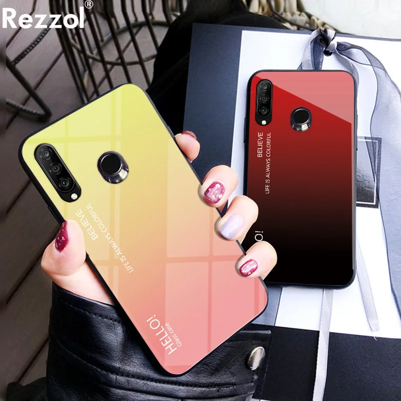 

For OPPO Realme 3 Case Gradient Tempered Glass Soft Silicone Edge Hard Back Cover For Realme 3 realme3 Phone Case