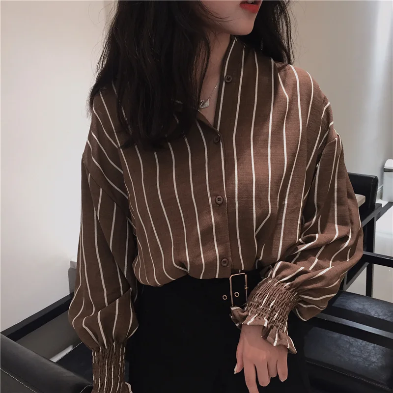 Women's Swanky Loose Fit Striped Formal Shirt Model Display