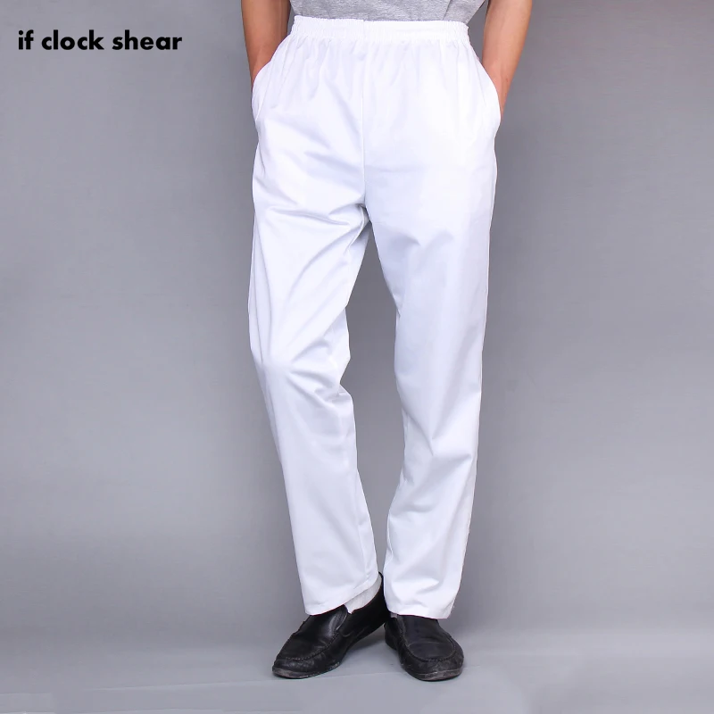 

High Quality Chef uniforms kitchen cooker work clothes white pants hotel restaurant bakery catering elastic trousers zebra pants