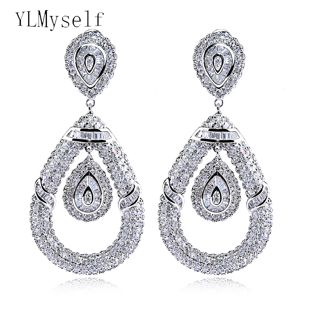 Very Big 64cm long earrings for wedding party bontique jewelry Bridal jewellery white and Gold color female large drop earring
