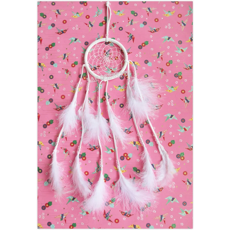 white Handmade Indian Dream Catcher with Leather Hoop feathers bead car or wall hanging decoration ornament (3)