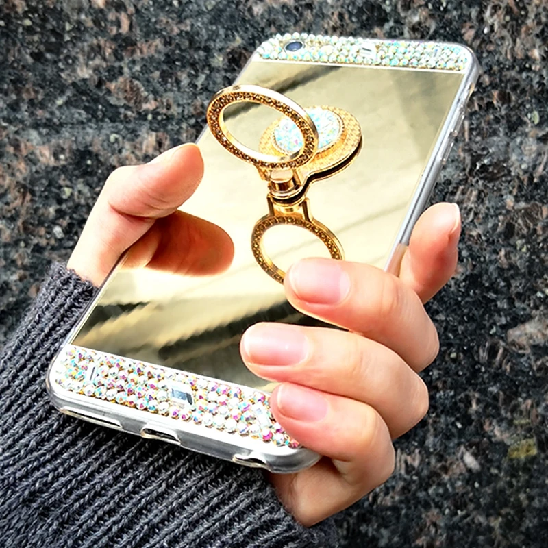 

Luxury Diamond Glitter Mirror Cover Case For Samsung Galaxy S10 Plus A7 A8 A9 J6 J4 J8 2018 A3 A5 2017 S10 Lite Ring Holder Case