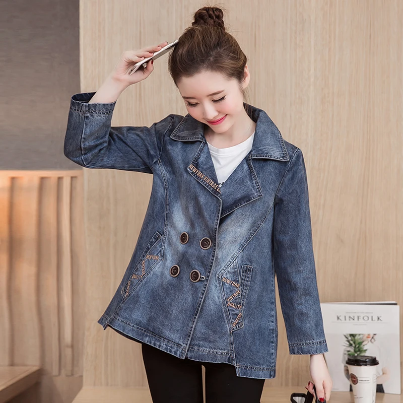 New Arrival 2017 Spring Vintage font b Women b font Double Breasted Denim font b Jackets