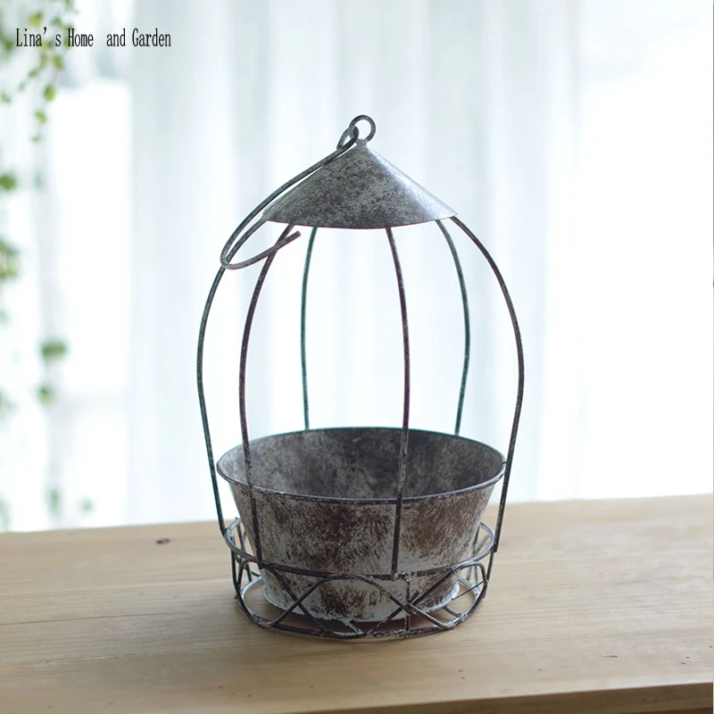 rustic vintage gray mini metal hanging flower pots