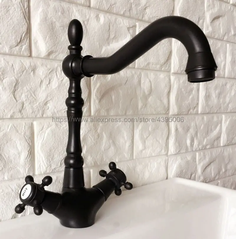 

Oil Rubbed Bronze Basin Faucet Double Handle Bathroom Kitchen Faucet Swivel Spout Vessel Sink Mixer Tap Deck Mounted Bnf383